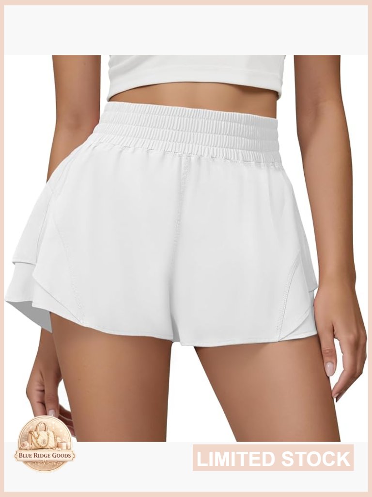 High Waisted 2 In 1 Running Shorts With Pockets Quick Dry Flowy Athletic Yoga